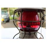 2 Kerosene Lanterns Lamps NYCS Handlan St. Louis Red Glass ADLAKE