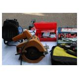 Mixed Tool Lot – Portable Heater, Black & Decker Saw, Flare Tool, Stapler, Solder Gun