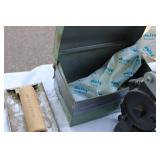 Tool box, Sears compound mitre 8 1/4 saw 1 1/2 horse, chalk line & Sander