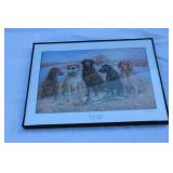 Collection of Framed Outdoor Hunting Prints Bird Statue and Signboard