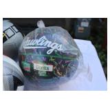 Collection of 5 Soccer Balls and Pair of Goalie Gloves