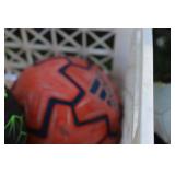 Collection of 5 Soccer Balls and Pair of Goalie Gloves
