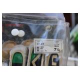 Collection of 5 Soccer Balls and Pair of Goalie Gloves