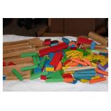 Large Collection of Wooden Building Blocks – Assorted Shapes Including Rectangles, Triangles, Pillars & More