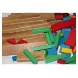Large Collection of Wooden Building Blocks – Assorted Shapes Including Rectangles, Triangles, Pillars & More