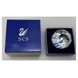 Swarovski Crystal Round Ball  Paperweight With SCS And Swan 1 1/2"  And Swarvoski Collectors Pen (Both NIP)
