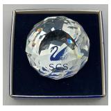 Swarovski Crystal Round Ball  Paperweight With SCS And Swan 1 1/2"  And Swarvoski Collectors Pen (Both NIP)