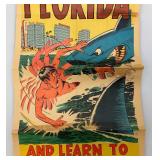 1967 TOPPS Chewing Gum Company "Come To Florida Learn To Swim Fast" Travel Poster 10" x 18" (Tears Present Fixed With Tape)