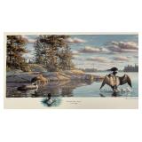 Unframed  Pencil Signed Frank Mittlstadt Limited Edition Print 40/155 "Crooked Lake Loons" 14 3/4" x 25 3/4" Overall Page Size