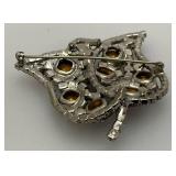 Vintage Rose Bud Brooch With Colored Rhinestones 2" x 2"