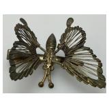 Vintage Ornate Butterfly Clip On Beret/Brooch With Flapping Spring Wings 2" x 2"