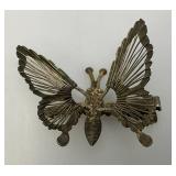 Vintage Ornate Butterfly Clip On Beret/Brooch With Flapping Spring Wings 2" x 2"