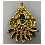 Vintage Multi Colored Blue Rhinestone Brooch 2" x 2 1/2"