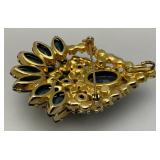 Vintage Multi Colored Blue Rhinestone Brooch 2" x 2 1/2"