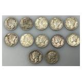 Group Of misc. 90% Silver Mercury Dimes