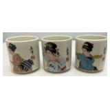 Misc. Vintage Japanese Sake Cups With Japanese Artwork