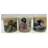 Misc. Vintage Japanese Sake Cups With Japanese Artwork