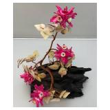 Vintage Asian Chenese Bonsai Tree Made Of Coral And Shells With Copper 8" Tall