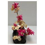 Vintage Asian Chenese Bonsai Tree Made Of Coral And Shells With Copper 8" Tall