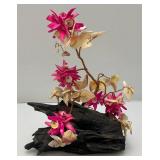 Vintage Asian Chenese Bonsai Tree Made Of Coral And Shells With Copper 8" Tall