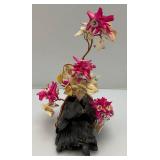 Vintage Asian Chenese Bonsai Tree Made Of Coral And Shells With Copper 8" Tall