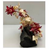 Vintage Asian Chenese Bonsai Tree Made Of Coral And Shells With Copper 9" Tall