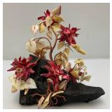 Vintage Asian Chenese Bonsai Tree Made Of Coral And Shells With Copper 9" Tall