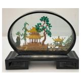 Vintage Collectible Chinese Colored Corkwood Carved Diorama Display Ornament  8" x 6 1/4" H