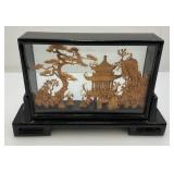 Vintage Collectible Chinese Corkwood Carved Diorama Display Ornament 9" x 5 3/4" x 2 1/2"