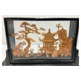 Vintage Collectible Chinese Corkwood Carved Diorama Display Ornament 9" x 5 3/4" x 2 1/2"