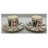 Vintage Poker Adorned Tea Cups And Saucers