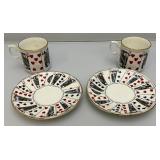 Vintage Poker Adorned Tea Cups And Saucers