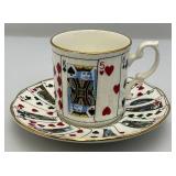 Vintage Poker Adorned Tea Cups And Saucers
