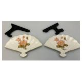 Vintage Japanese Satsuma Porcelain Vase And Porcelain Fans With Stands