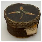 Est. $175.00 - $300.00 Antique Native American Birch Back And Porcupine Quill Round Trinket Box 3" x 5"
