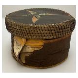 Est. $175.00 - $300.00 Antique Native American Birch Back And Porcupine Quill Round Trinket Box 3" x 5"
