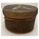 Est. $175.00 - $300.00 Antique Native American Birch Back And Porcupine Quill Round Trinket Box 3" x 5"