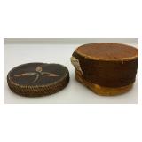Est. $175.00 - $300.00 Antique Native American Birch Back And Porcupine Quill Round Trinket Box 3" x 5"