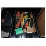 Office Desk with Wall Shelves and Content - Vintage Camera, Tools