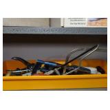 Wall Shelf with Contents - Spiral Saw, Vise Grips, Chassis Punch Set