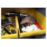 Wall Shelf with Contents - Spiral Saw, Vise Grips, Chassis Punch Set