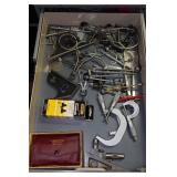 Contents of Drawer - Lufkin Rule Set, Micrometers, Starrett Planer Gage