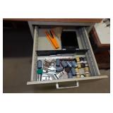 Desk and Side Table with Contents - Power Tools, Circular Saw, Glue Sticks