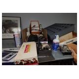 Desk with Cabinets and Contents - Camera Parts, Pocket Watches, Tools