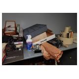 Desk with Cabinets and Contents - Camera Parts, Pocket Watches, Tools