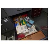 Desk with Cabinets and Contents - Camera Parts, Pocket Watches, Tools