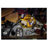 Desk with Cabinets and Contents - Camera Parts, Pocket Watches, Tools