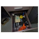 Desk with Cabinets and Contents - Camera Parts, Pocket Watches, Tools