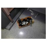 Desk with Cabinets and Contents - Camera Parts, Pocket Watches, Tools