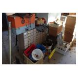 Drawered Cabinet and Contents - Fishing Rod, Tools, Fasteners